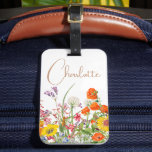 Étiquette À Bagage Fleurs sauvages colorées Pays Nom botanique<br><div class="desc">Fleurs sauvages colorées Pays Botanique Nom personnalisé Les étiquettes des bagages comportent de jolies fleurs de campagne en orange, jaune, violet et rose sur un arrière - plan blanc avec votre nom personnalisé dans la typographie de script de calligraphie moderne. Cadeau parfait pour Noël, anniversaire, fête des mères, appréciation des...</div>