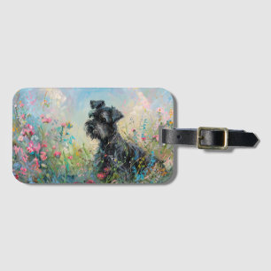 Étiquette À Bagage Fleurs sauvages colorés Schnauzer
