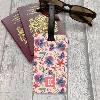 Étiquette À Bagage Fleurs Violettes floral impression monogramme Lug