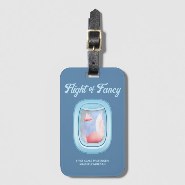 Étiquette À Bagage Flight of Fancy-Pigs Flying Past Airplane Window (Devant Vertical)