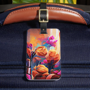 Étiquette À Bagage Floral Abstract Art Orange Red Blue Flowers