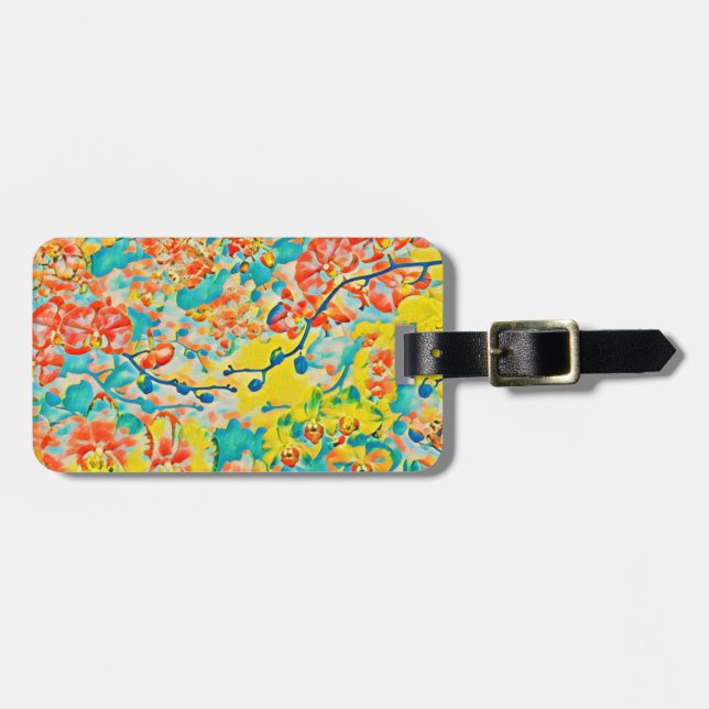 Étiquette À Bagage Floral Abstrait de fleurs de cerisiers de printemp (Devant horizontal)