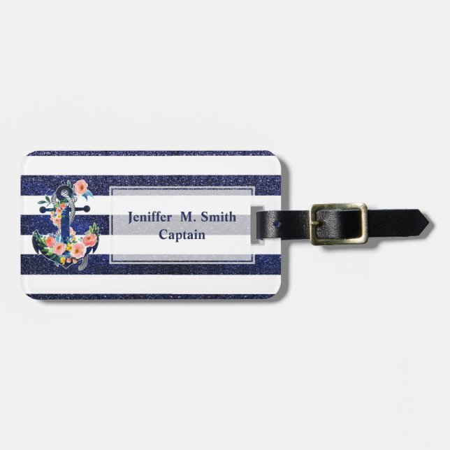 Étiquette À Bagage Floral anchor on striped background (Devant horizontal)