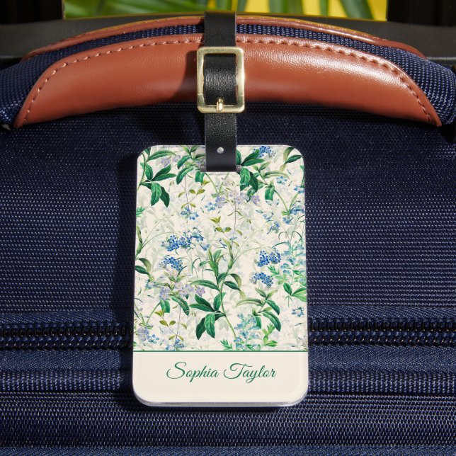 Étiquette À Bagage Floral bleu vintage (Insitu Rectoal 2)