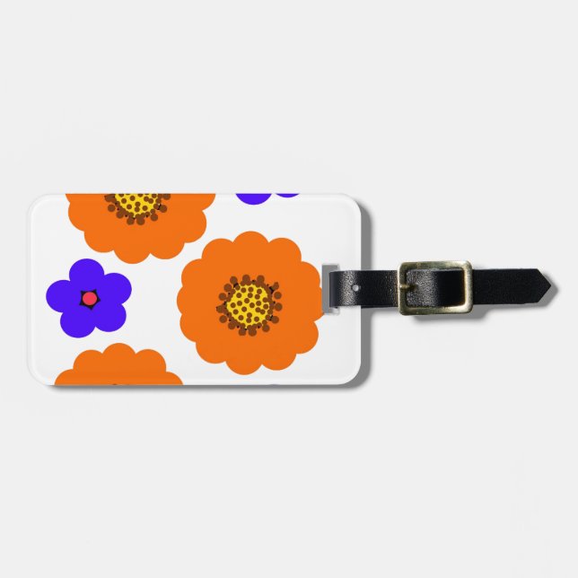 Étiquette À Bagage Floral Blue Orange (Devant horizontal)