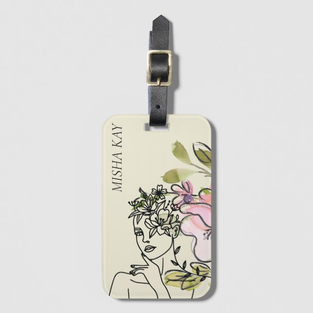 Étiquette À Bagage Floral d'aquarelle de verre moderne (Devant Vertical)