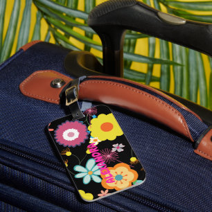 Étiquette À Bagage Floral Flower Power Coloré rose