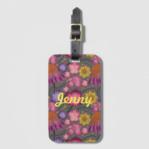 Étiquette À Bagage Floral gris fleur sauvage personnalisé