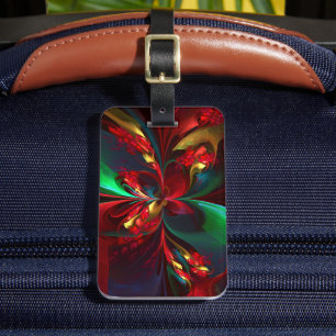 Étiquette À Bagage Floral moderne Art Abstrait Rouge Vert Motif #11