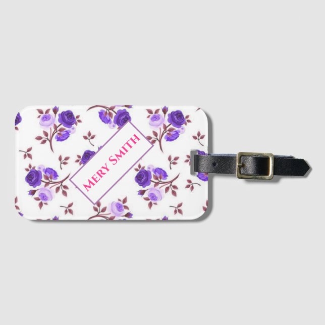 Étiquette À Bagage Floral moderne Votre nom (Devant Horizontal)