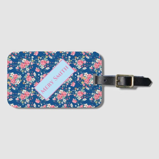 Étiquette À Bagage Floral moderne Votre nom (Devant Horizontal)