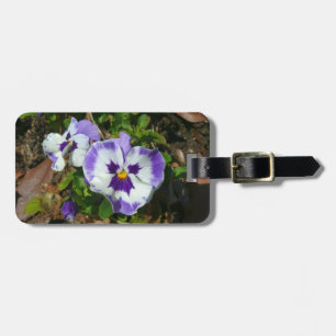 Étiquette À Bagage Floral Purple and White Pansies