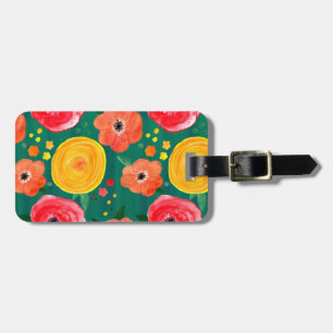 Étiquette À Bagage Floral rose, jaune et vert