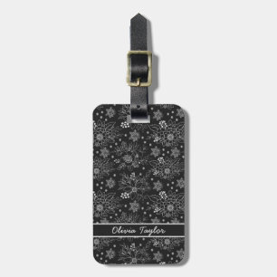 Étiquette À Bagage Floral sans couture motif blanc nom personnalisé