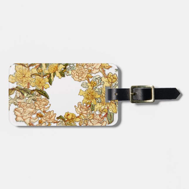 Étiquette À Bagage Floral Spring Fleur de couronne rose Fleurs Art (Devant horizontal)