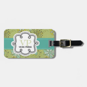 Étiquette À Bagage Floral turquoise de ressort de chaux Girly