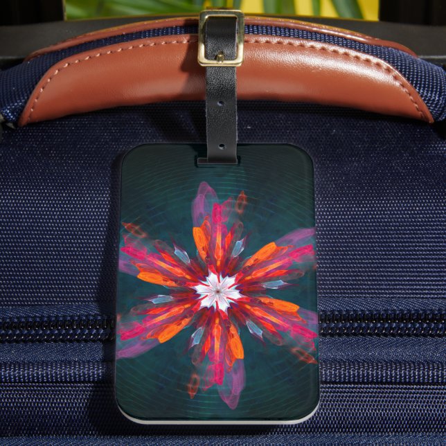 Étiquette À Bagage Flore Mandala Flowers Orange Red Blue Abstract (Insitu Rectoal 2)
