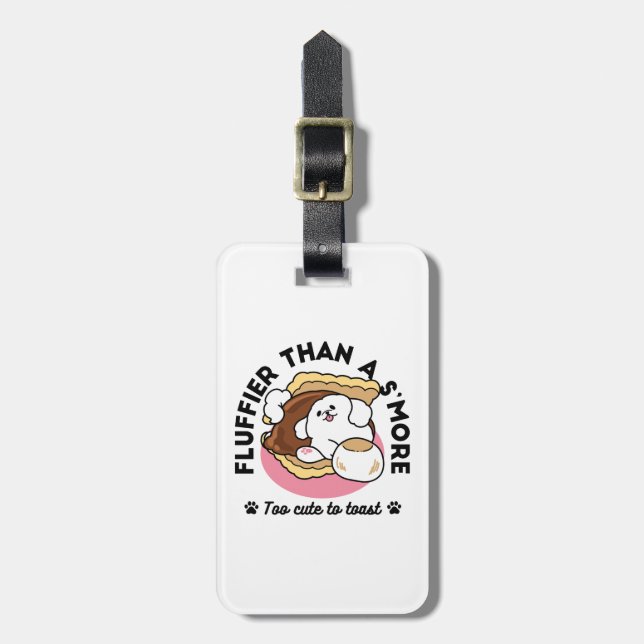 Étiquette À Bagage Fluffier Tha’more - Chien mignon et Pun de dessert (Devant Vertical)