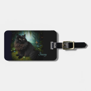 Étiquette À Bagage Fluffy Chat noir dans Misty Woods Nom Avant