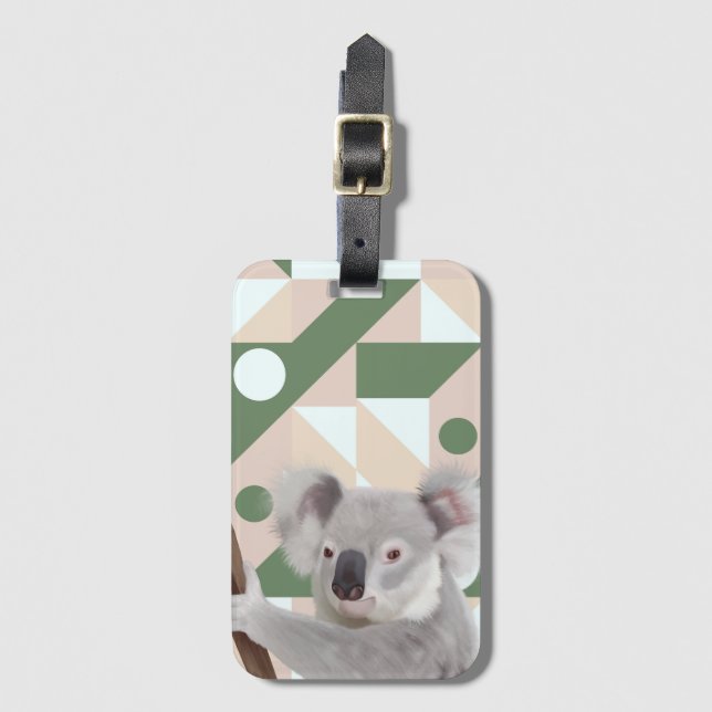 Étiquette À Bagage Fluffy Koala Green Arrière - plan géométrique (Devant Vertical)