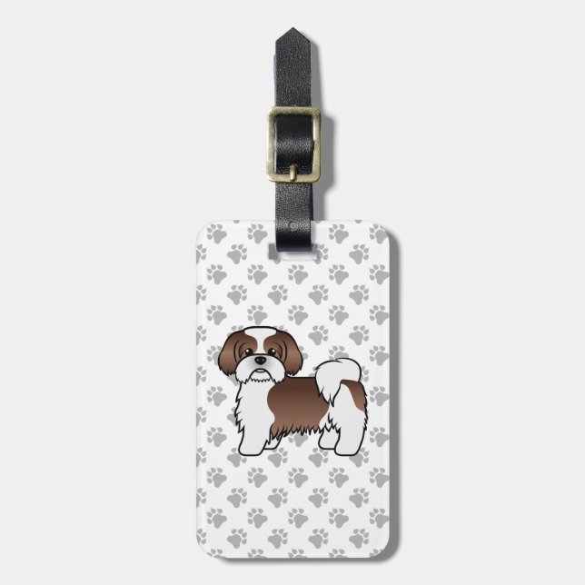 Étiquette À Bagage Foie Et Blanc Chih Tzu Dessin Caricature Chien Et  (Devant Vertical)
