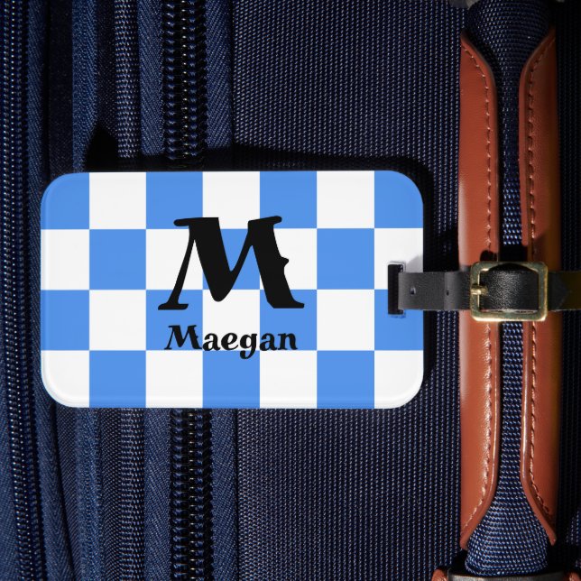 Étiquette À Bagage Fond à motif carreaux bleus (Insitu Rectoal 4)