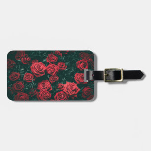 Étiquette À Bagage Fond à motif floral de roses rouges foncées lunati
