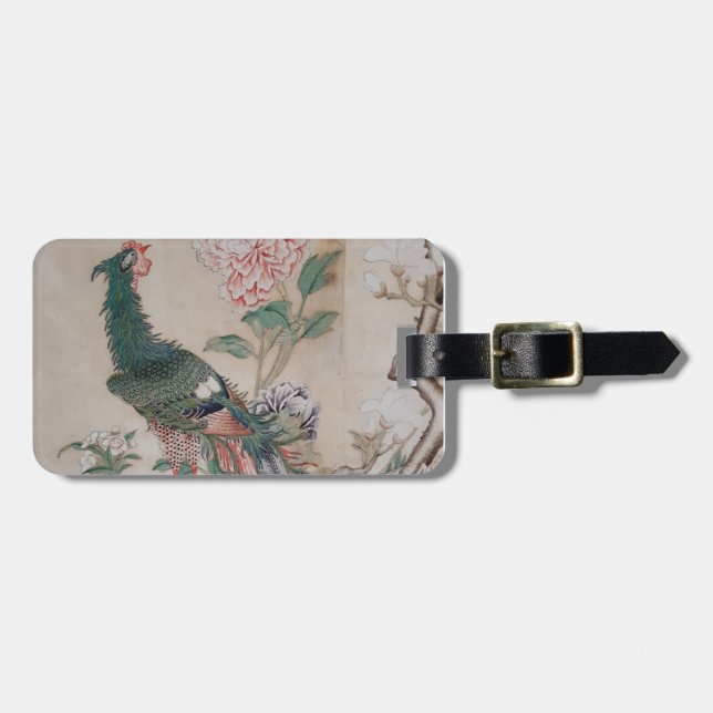 Étiquette À Bagage Fond d'écran chinois Peacock vintage (Devant horizontal)