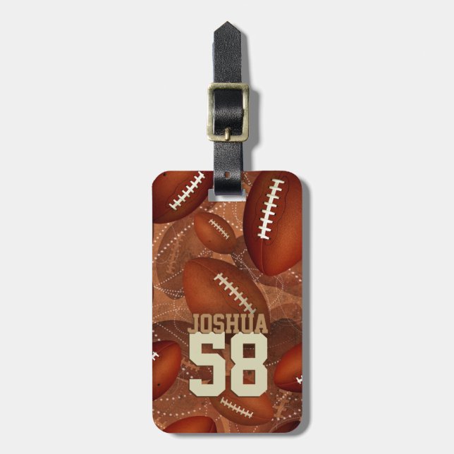 Étiquette À Bagage footballes de sport motif son nom maillot numéro (Devant Vertical)