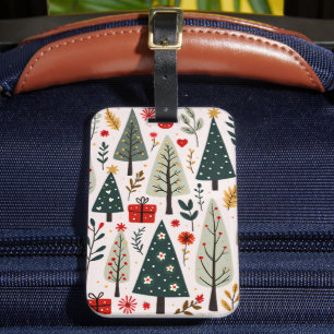 Étiquette À Bagage Forêt de sapins de Noël fantaisistes