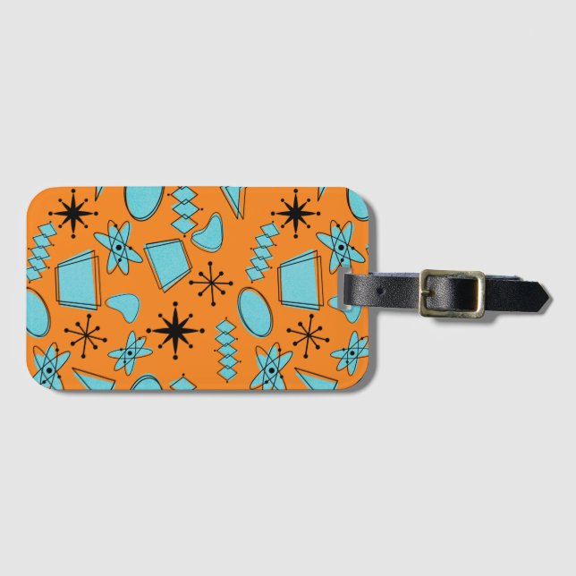 Étiquette À Bagage Formes atomiques MCM Turquoise sur orange (Devant Horizontal)