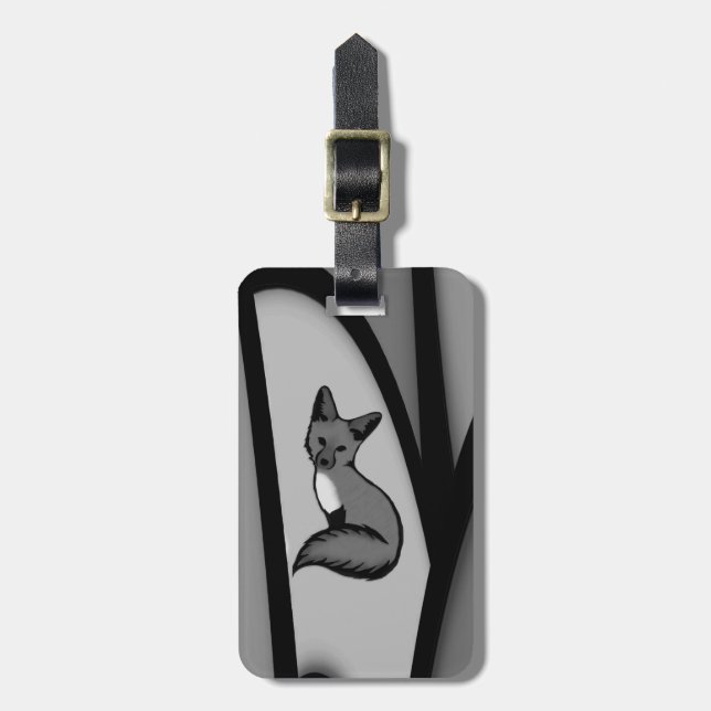 Étiquette À Bagage Fox Design d'art moderne en argent (Devant Vertical)
