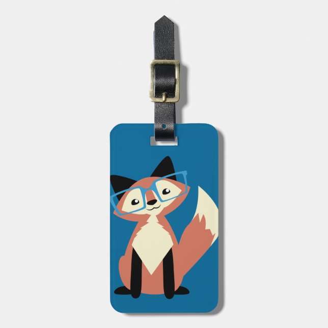 Étiquette À Bagage Fox mignon en verre de hippie (Devant Vertical)