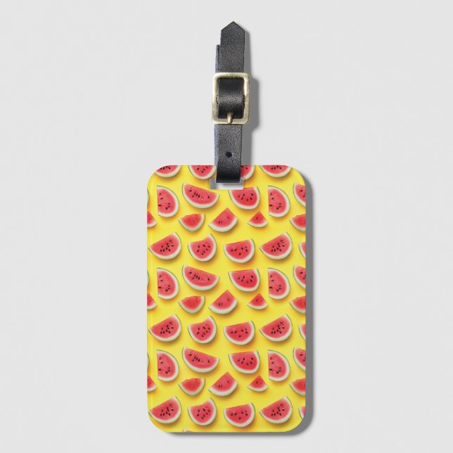 Étiquette À Bagage Fraîches de pastèque Motif sur Jaune (Devant Vertical)