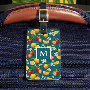 Étiquette À Bagage Fraises et citron sur bleu