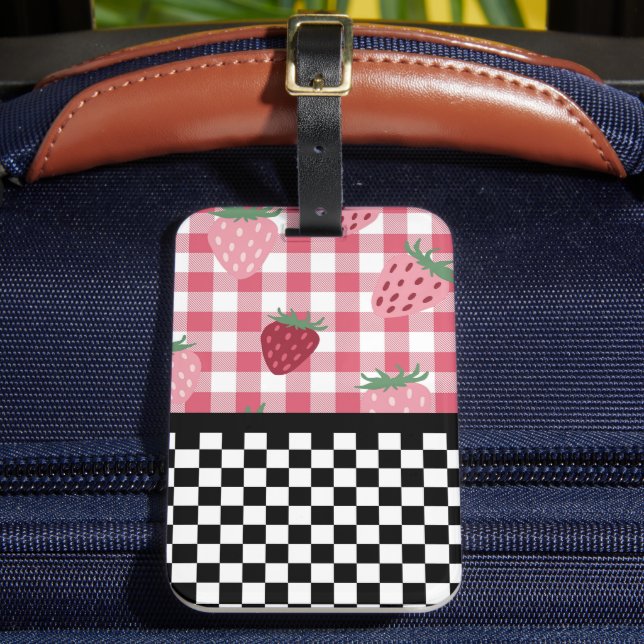 Étiquette À Bagage Fraises Fantaisistes et Damier  (Insitu Rectoal 2)
