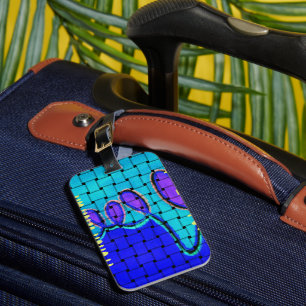 Étiquette À Bagage Français Bleu Africain Tissé Abstrait violet forme
