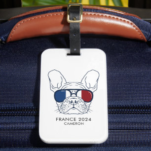 Étiquette À Bagage Français Bulldog Line Art France 2024 Nom du monog