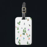 Étiquette À Bagage Freeride Snowboarder Illustration de snowboard<br><div class="desc">Illustration fantaisiste cool de snowboarders colorés,  snowboard downhill dans les montagnes parmi les pins,  l'épinette,  sapins sur la poudre de neige fraîche. Le snowboard et le sport de plein air xmas dans une forêt d'hiver. Cadeaux de snowboard. Décor de Noël de snowboard.</div>