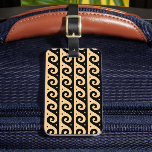 Étiquette À Bagage Fret grec, Motif d'onde méditerranéen, Brown