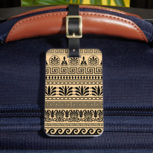 Étiquette À Bagage Fret grec, Motif méditerranéen, Brown