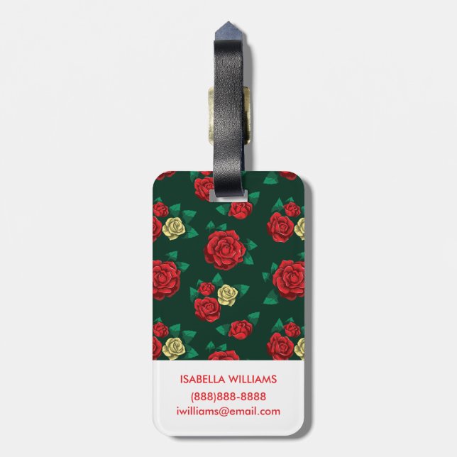 Étiquette À Bagage Frida Kahlo | motif rouge et de rose d'or (Dos Vertical)