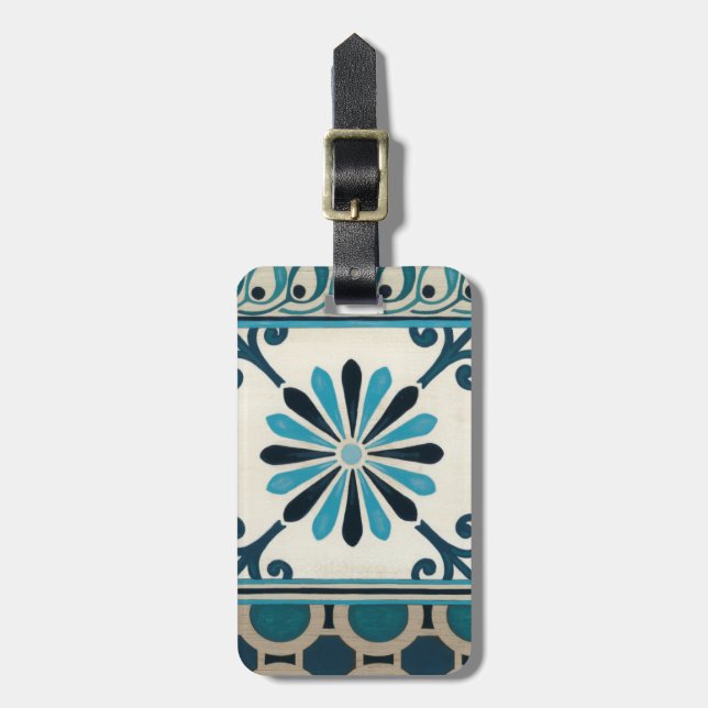 Étiquette À Bagage Frise Indigo II non embellie (Devant Vertical)