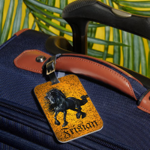 Étiquette À Bagage Frison, étalon noir, cheval Frison/Frison/Friesian