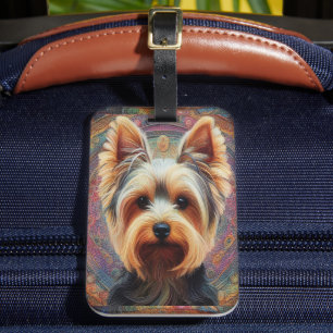 Étiquette À Bagage Frontière colorée du Yorkshire Terrier chien réali
