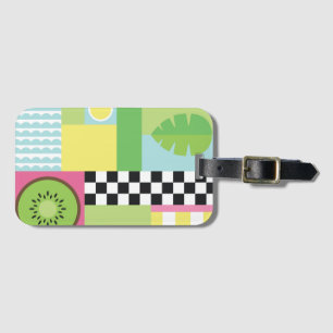 Étiquette À Bagage Fruit d'été coloré rose vert vert mosaïque jaune