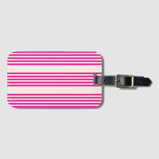 Étiquette À Bagage Fuchsia et beige cinq rayures motif (Devant Horizontal)