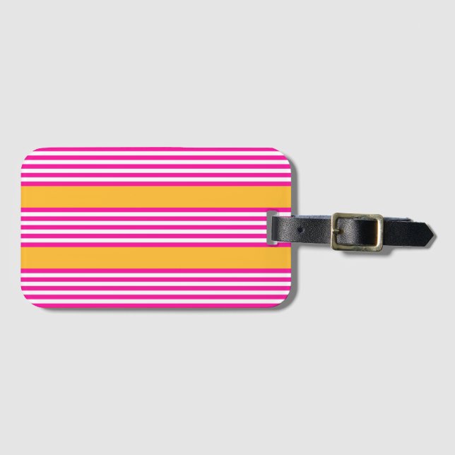 Étiquette À Bagage Fuchsia et jaune cinq bandes motif (Devant Horizontal)