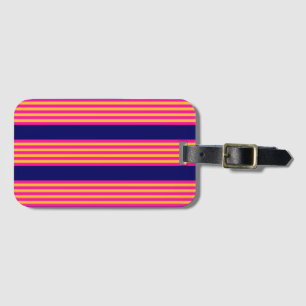 Étiquette À Bagage Fuchsia et rayures jaunes avec bleu marine
