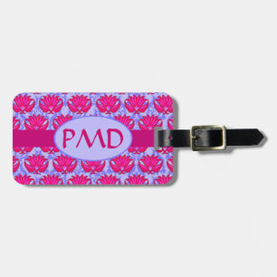 Étiquette À Bagage Fuchsia rose violet Art Nouveau Damask Monogramme